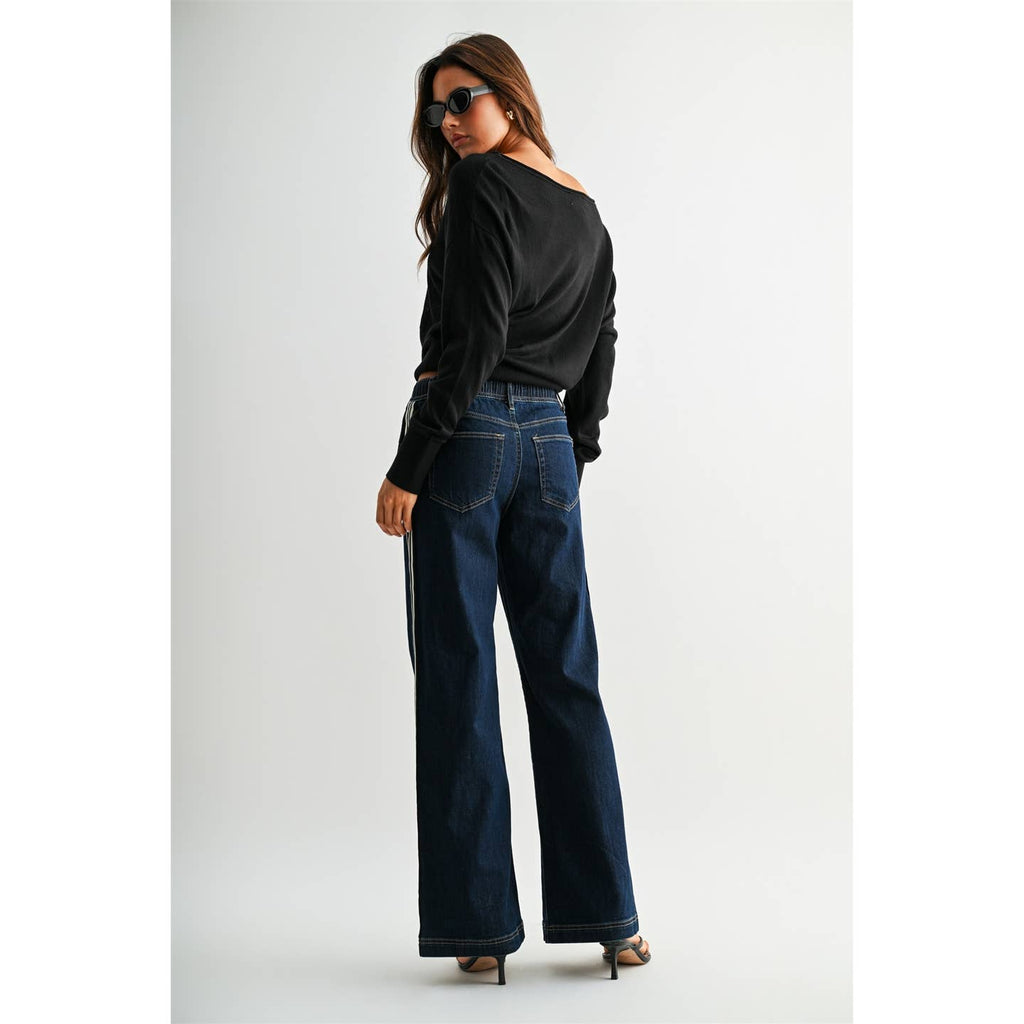High Rise Wide Leg with Tape Detail