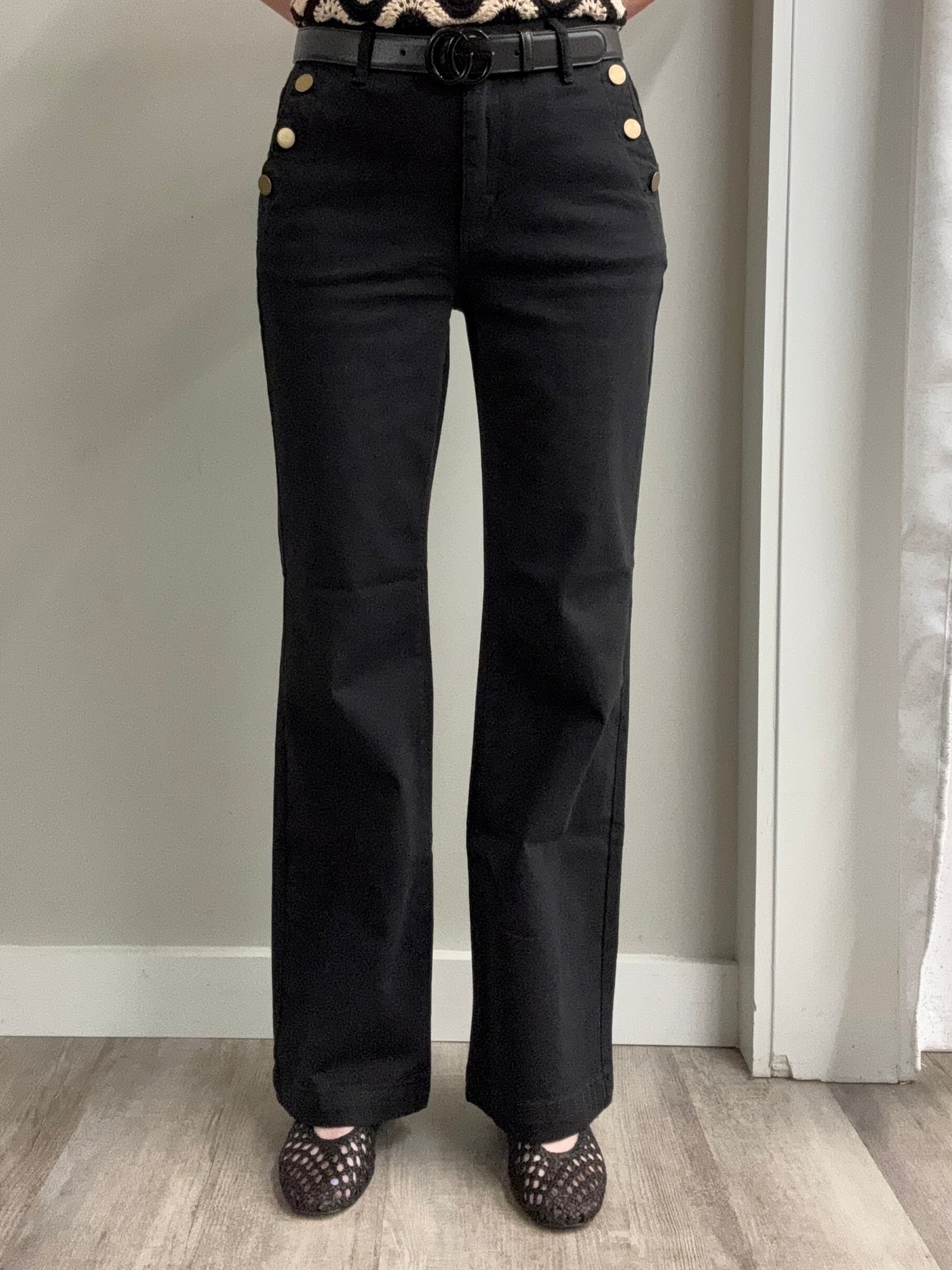 Charlie B Flare Leg Black Stretch Denim With Buttons