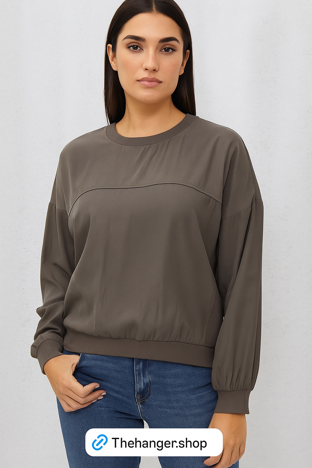 Satin Crewneck Top Steel