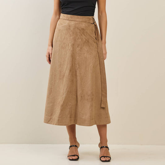 Belted Vegan Suede Skirt