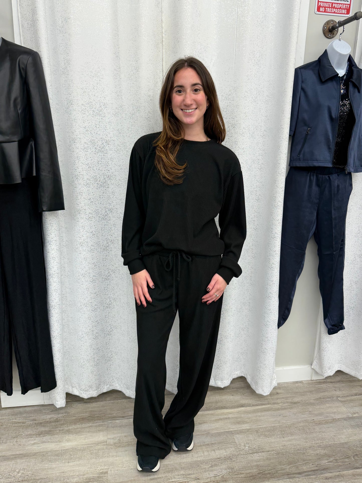 Muse Ribbed Wide Leg Pant Black