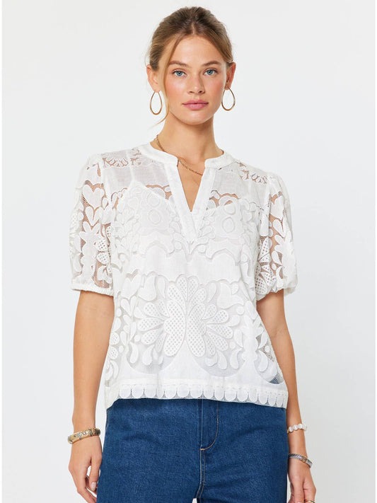 Embroidered Puff Sleeve Blouse