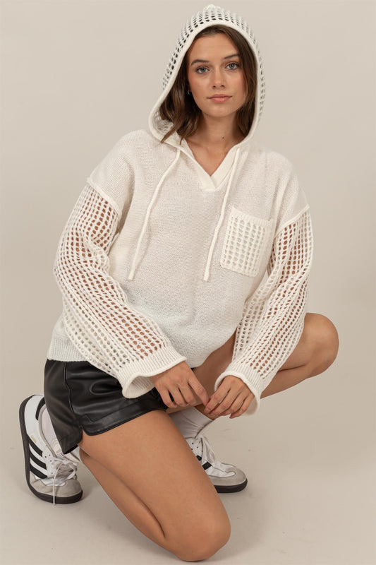 Crochet Knit Hoodie Sweater