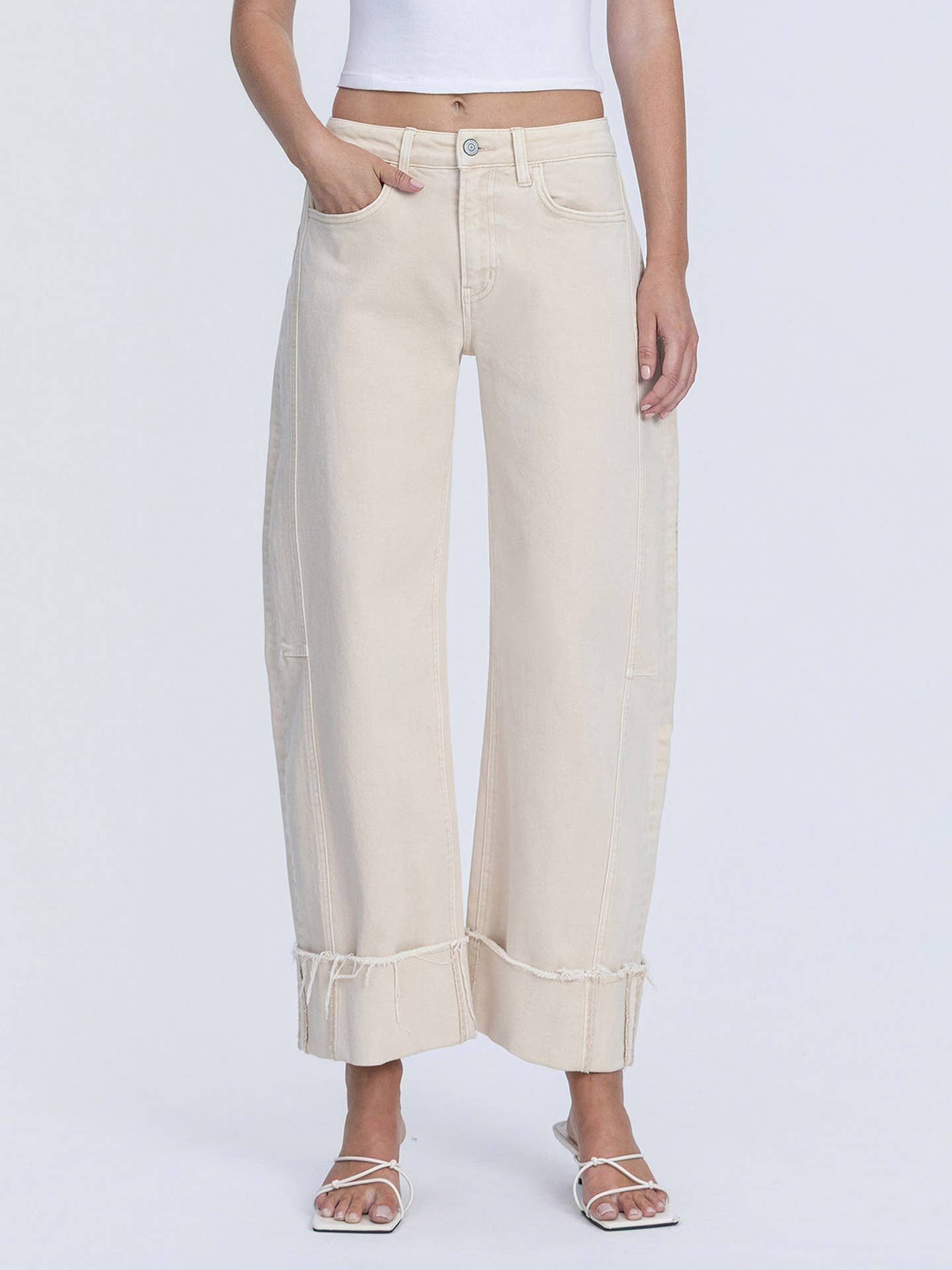 High Rise Cuffed Barrel - Cream
