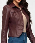 Navigator Faux Leather Jacket In Wine