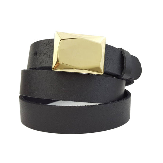 Faceted Gold Buckle Belt Black