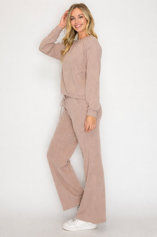 Muse Ribbed Wide Leg Pant Mocha