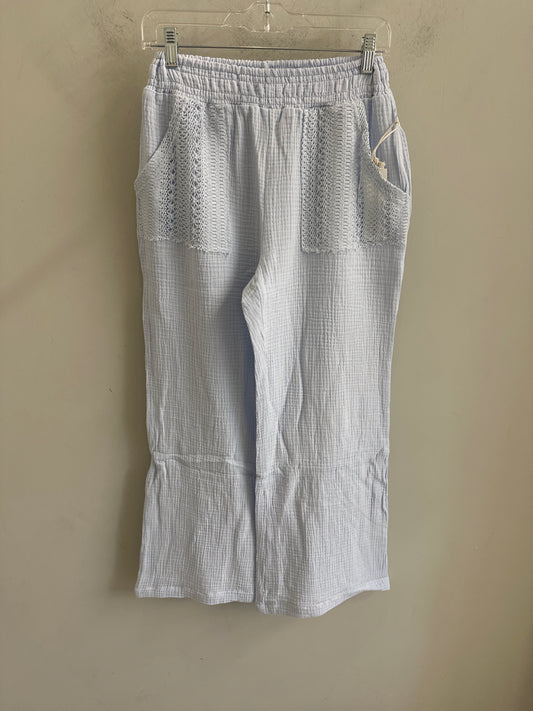 French Blue Gauze Crochet Pant