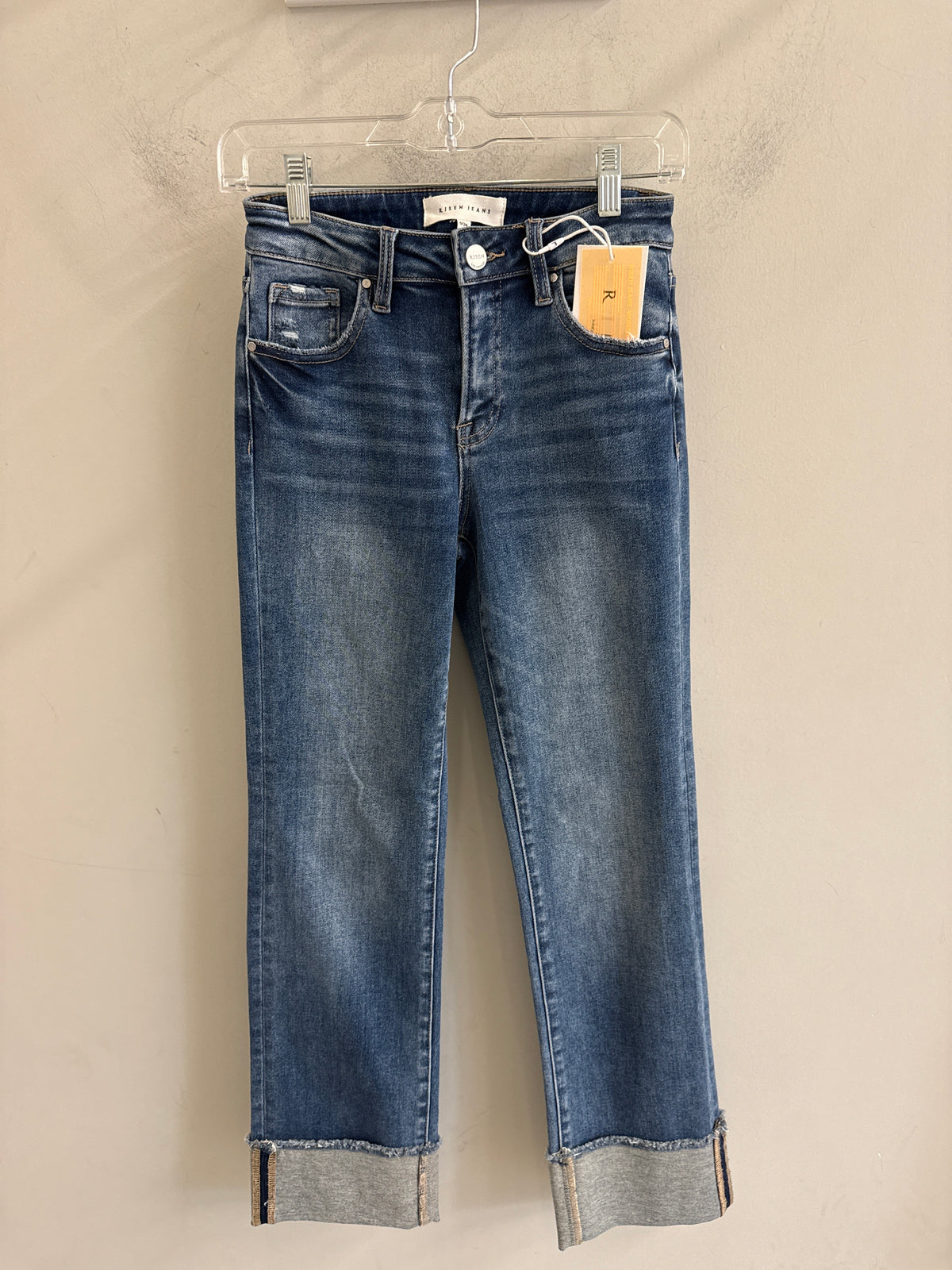 Mid Rise Ankle Straight Cuffed Jeans