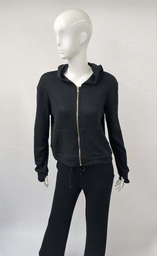 Lazy Daze Waffle Zip Up Black