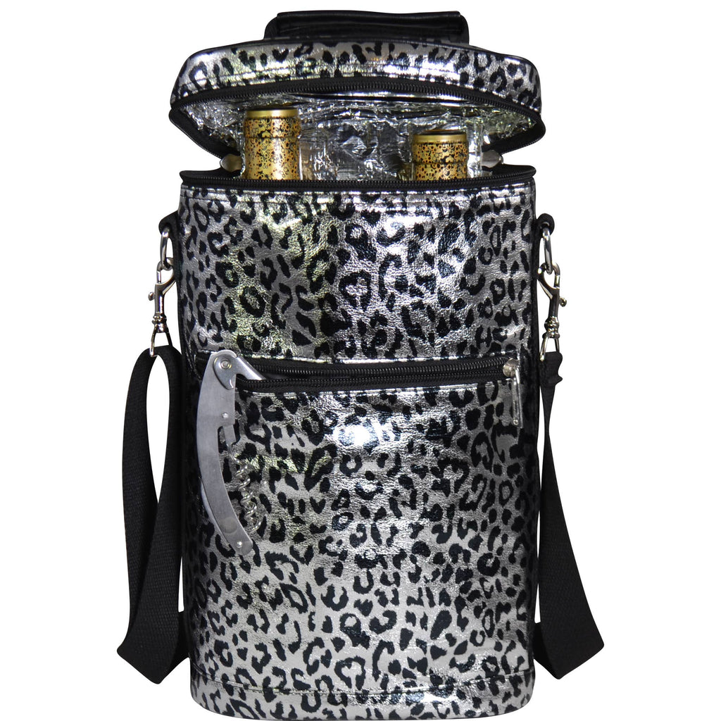 Wine Bottle Carrier - Silver Leopard