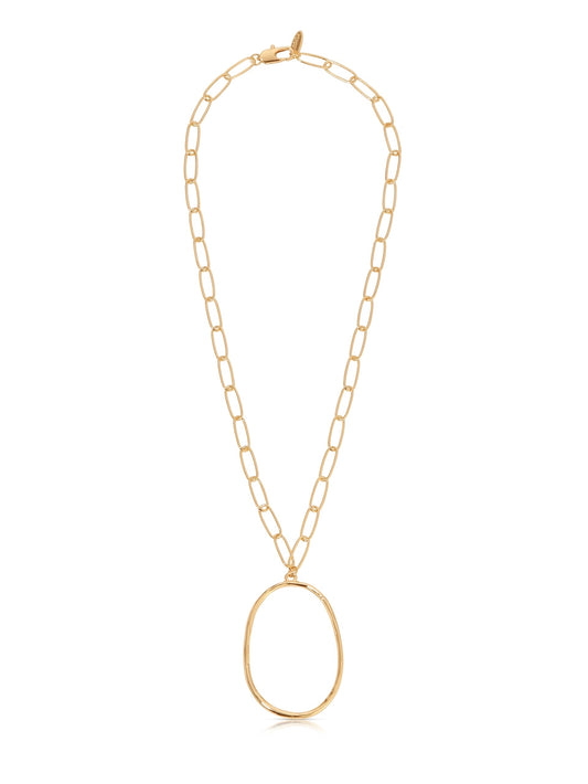 18K Gold Large Oval Pendant Chain Link