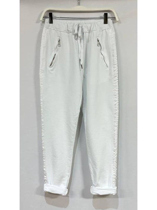Straight Crinkle Jogger - White Ribbon Stripe