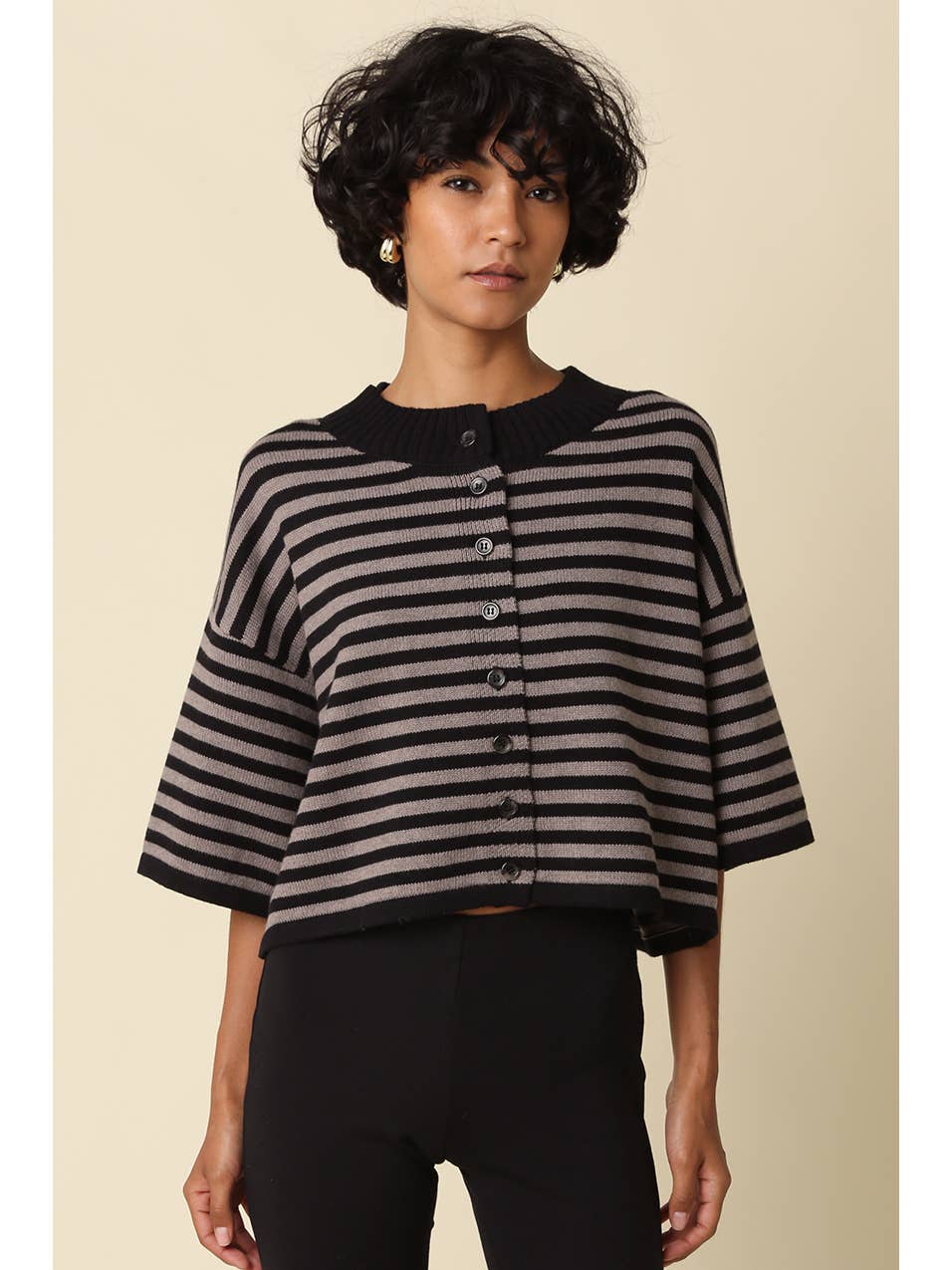 Beige And Black Striped Cardi