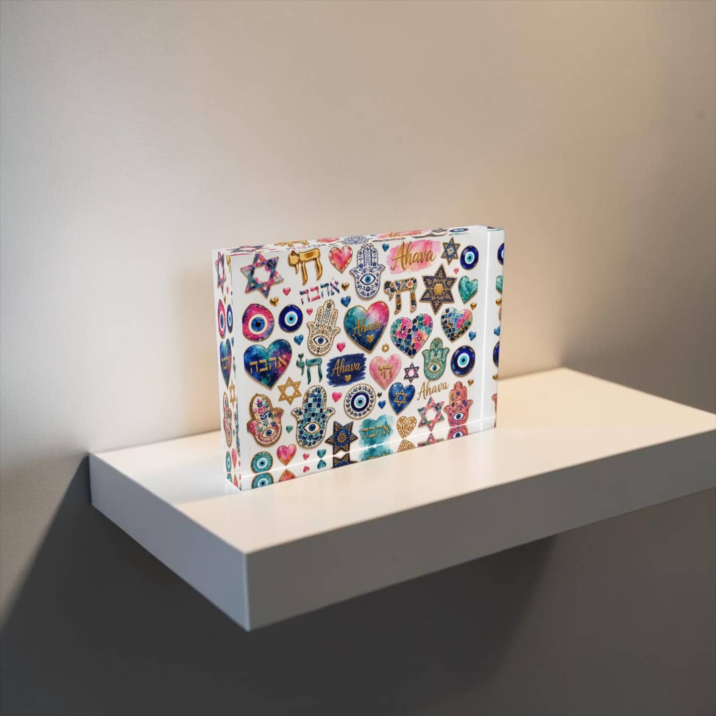 Judaica Symbols Crystal Block