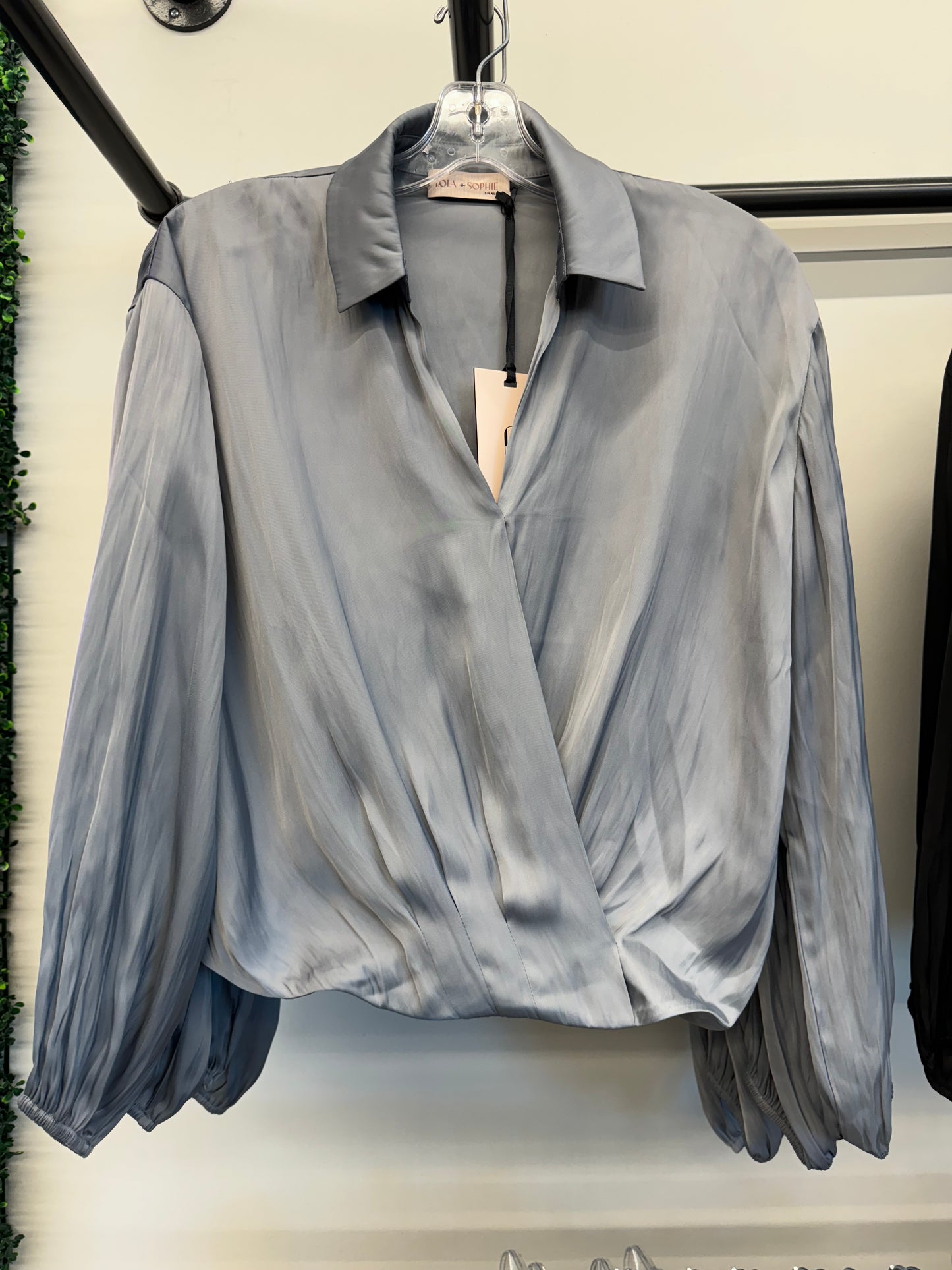 Vintage Satin Surplice Top Charcoal