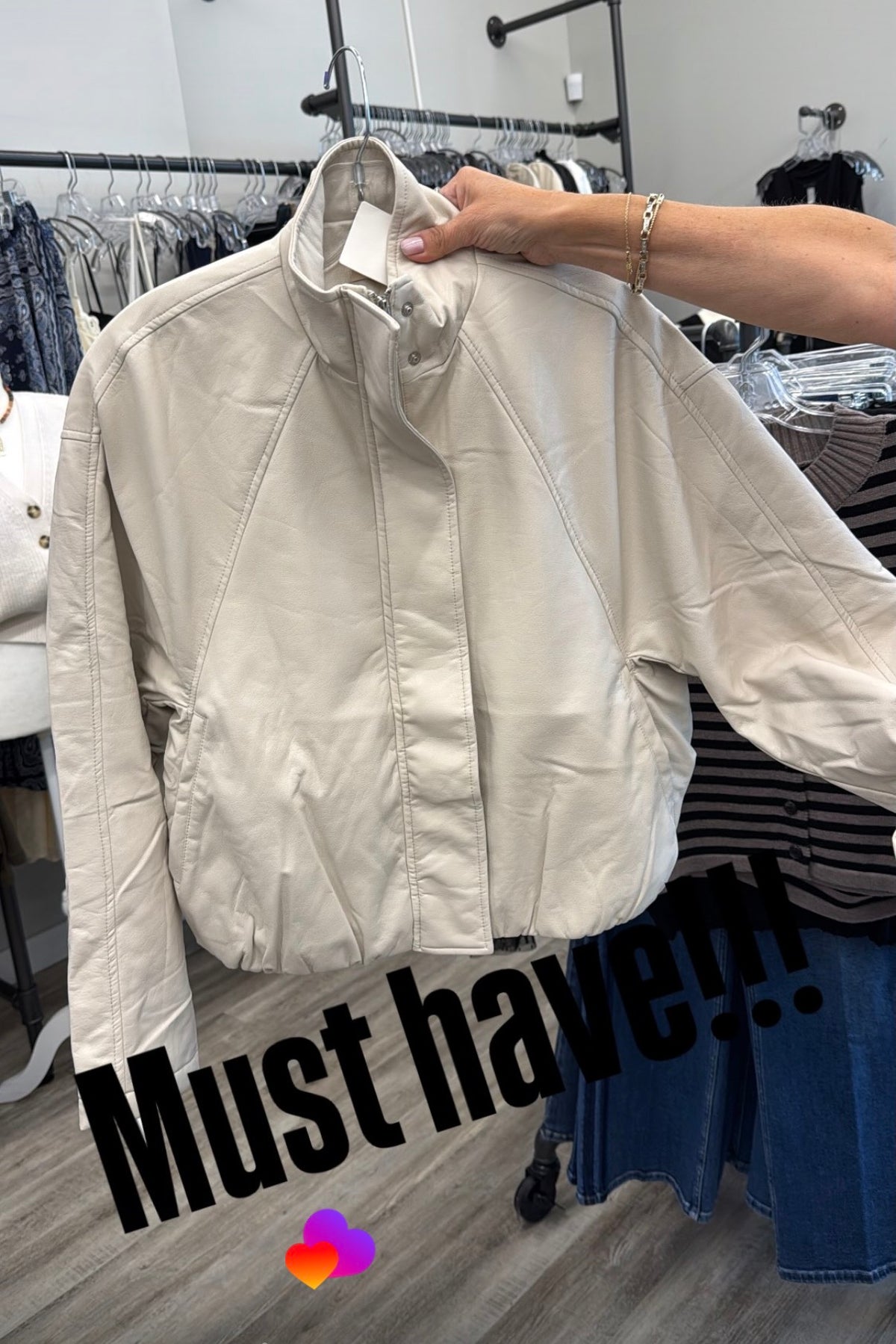 Faux Leather Bubble Hem Jacket
