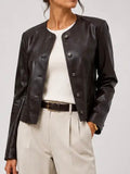 Marlow Collarless Faux Leather Jacket