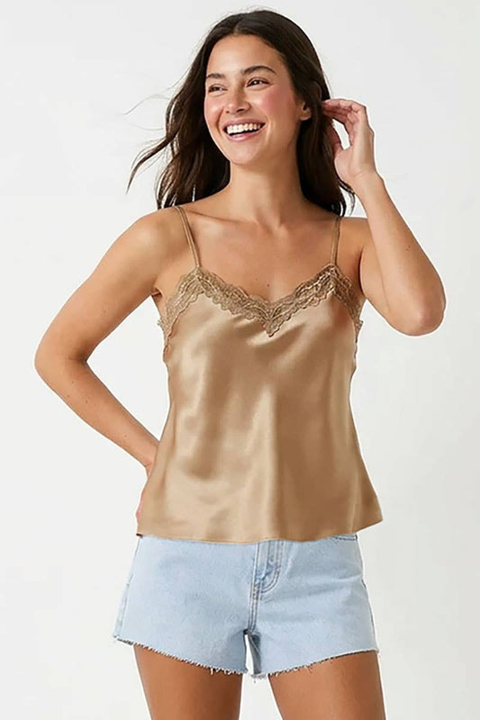 Satin V-Neck Lace Trim Cami