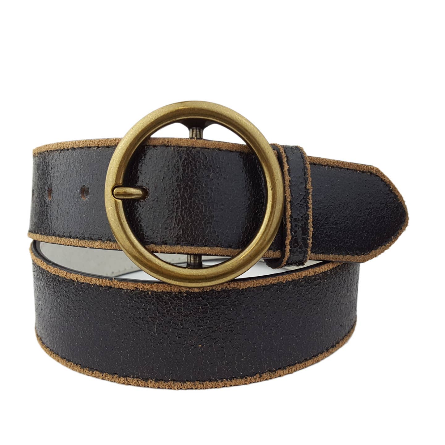 Vintage Distressed Edge Belt Black With Brass Buckle