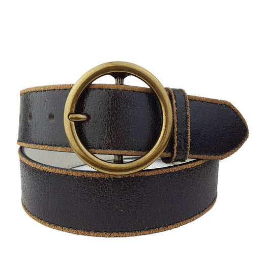 Vintage Distressed Edge Belt Black With Brass Buckle
