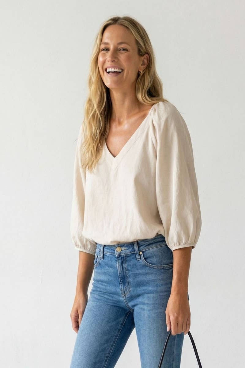 Puff Sleeve V-Neck Top