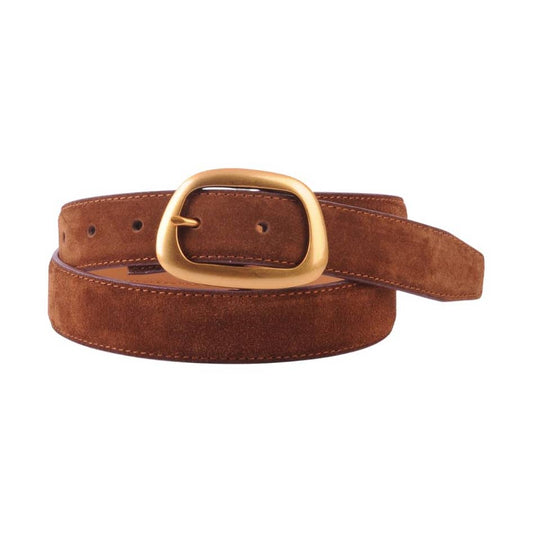 Caramel Suede Belt with Brushed Gold Buckle
