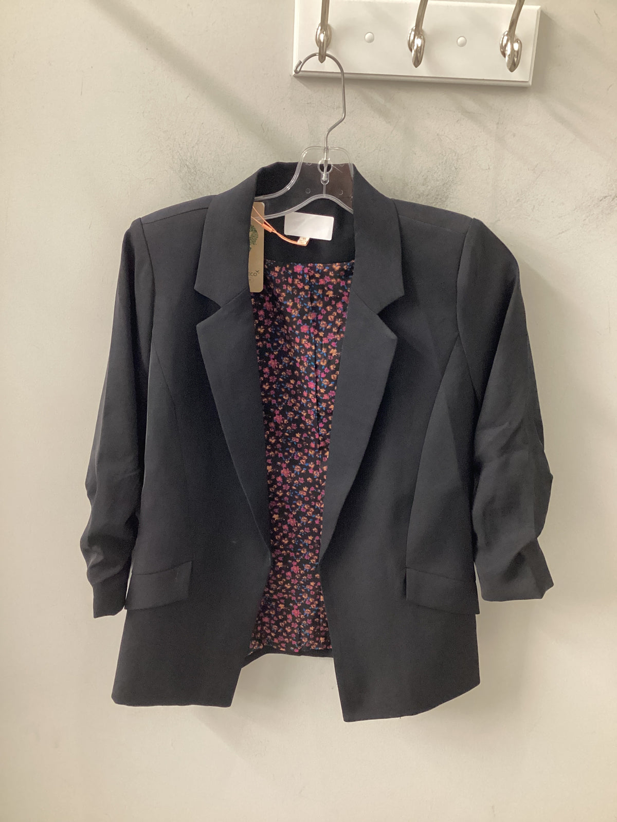 Shirred Sleeve Blazer in Black