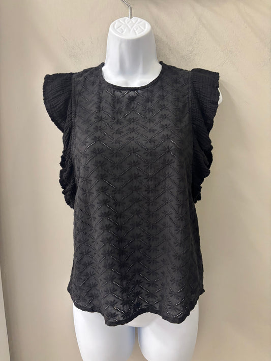 Black Eyelet Gauze Top