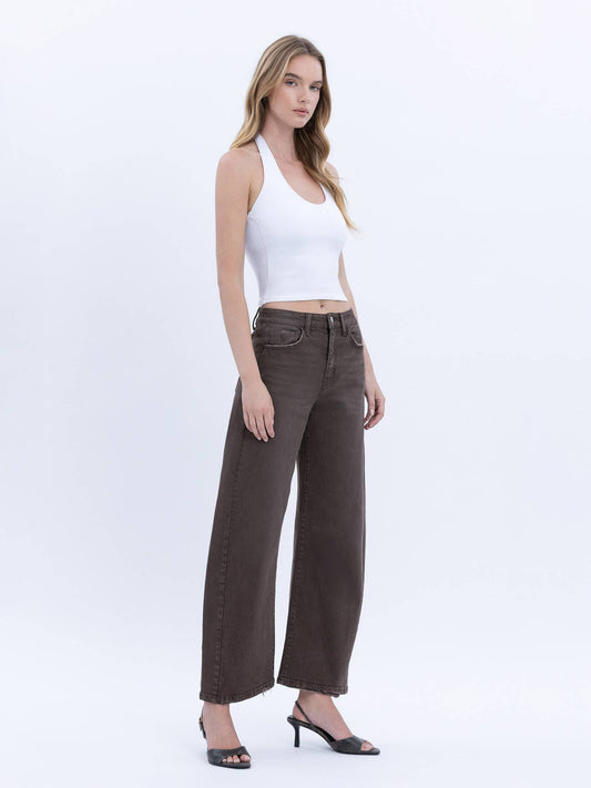 Chocolate High Rise Barrel Jeans