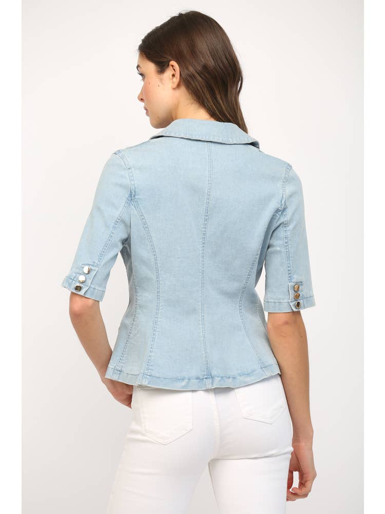Short Sleeve Stretch Denim Blazer