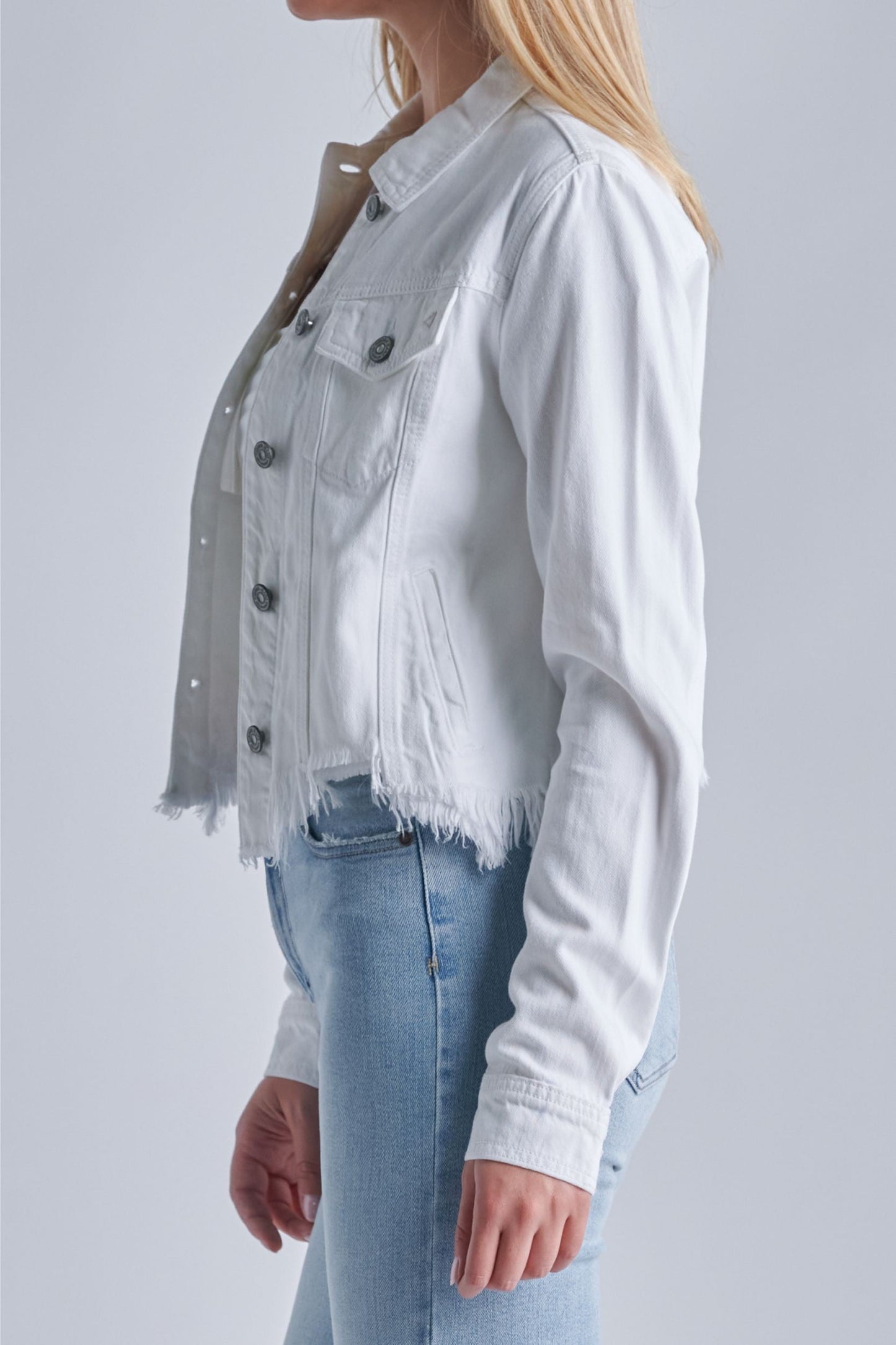 White Crop Frayed Jean Jacket