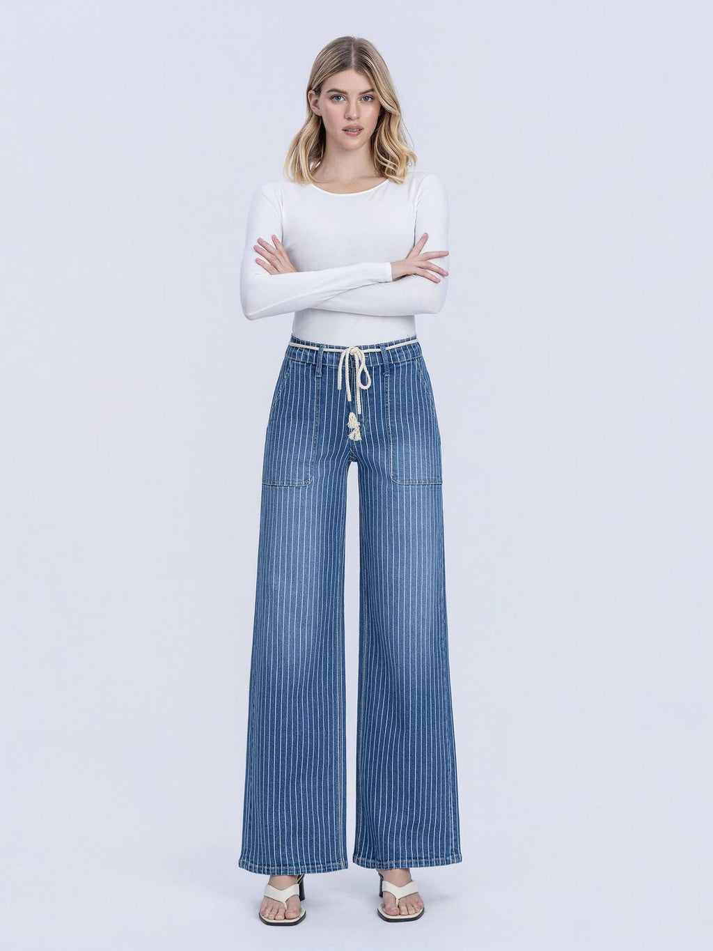 Striped Drawstring Wide Leg