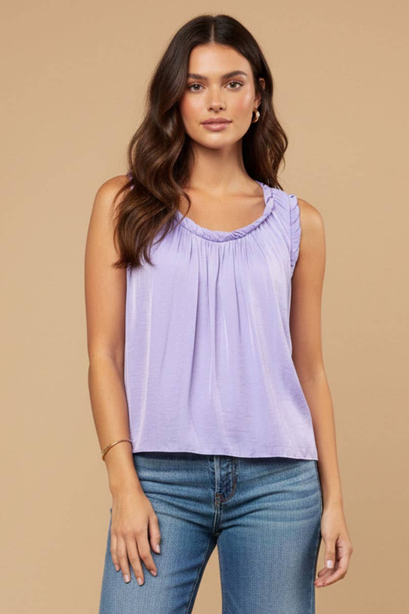 Scoop Neck Tank With Shirred Detail Lavender