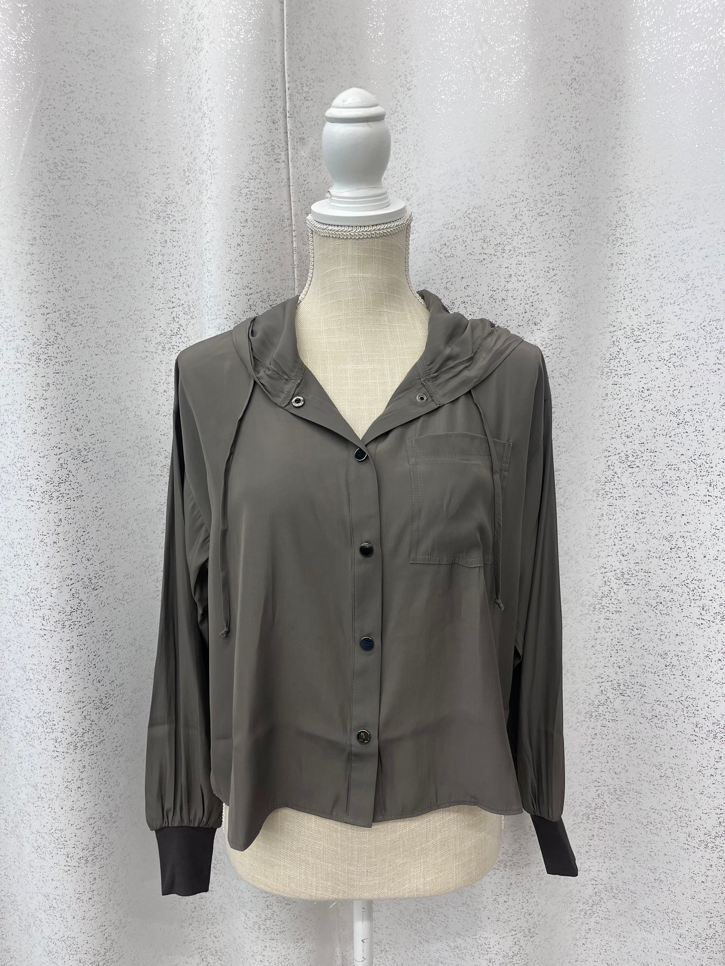 Satin Cropped Hoodie Steel