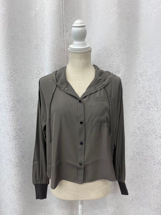 Satin Cropped Hoodie Steel