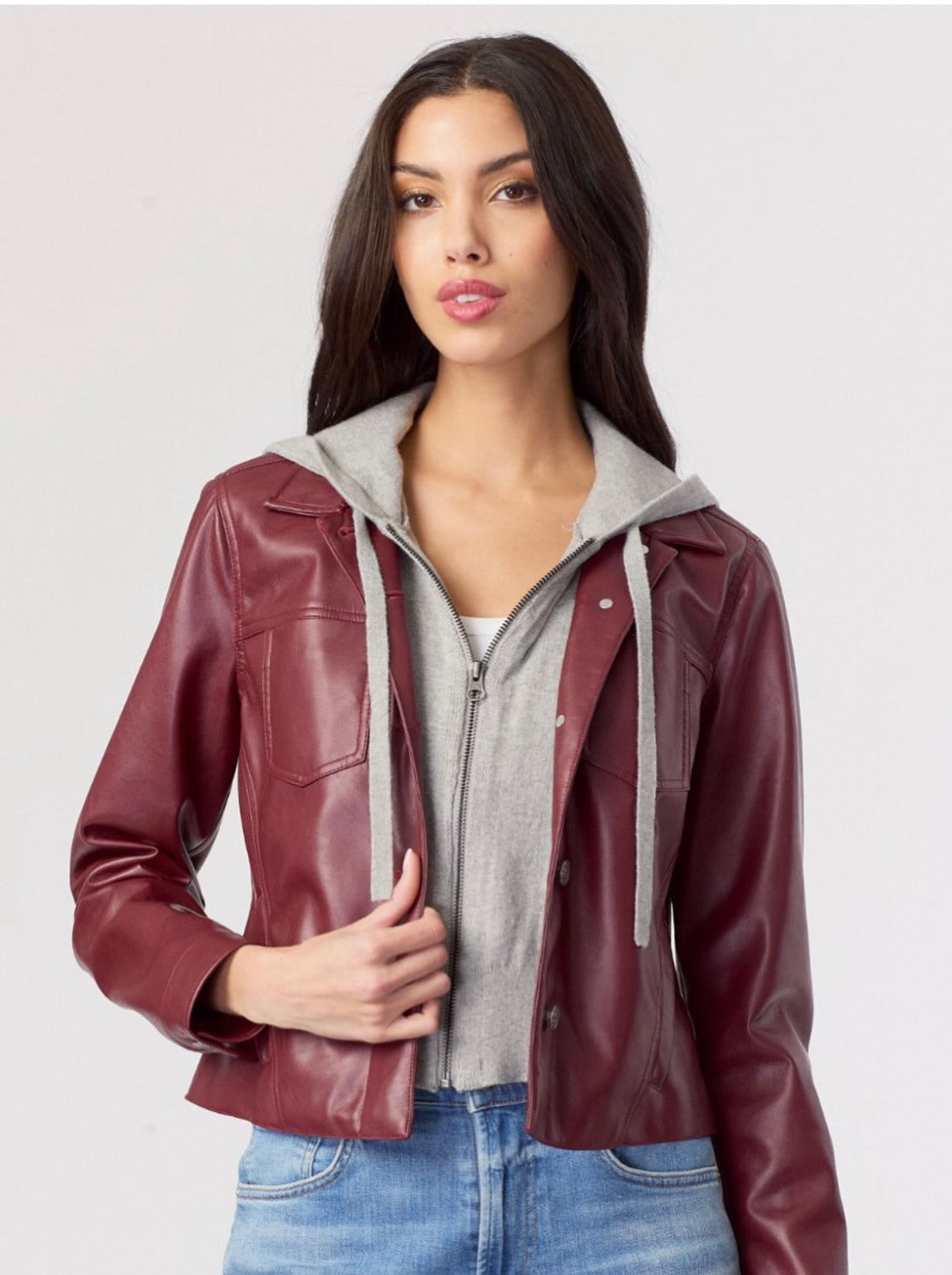 ジャケット・アウター archive single leather blouson Bordeaux Vintage 70s Burgundy Leather Cropped Button Up Red Brown