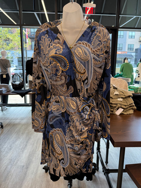 Long Sleeve Faux Wrap Dress