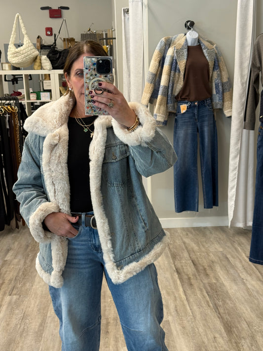 Love Token Denim & Fur Jacket