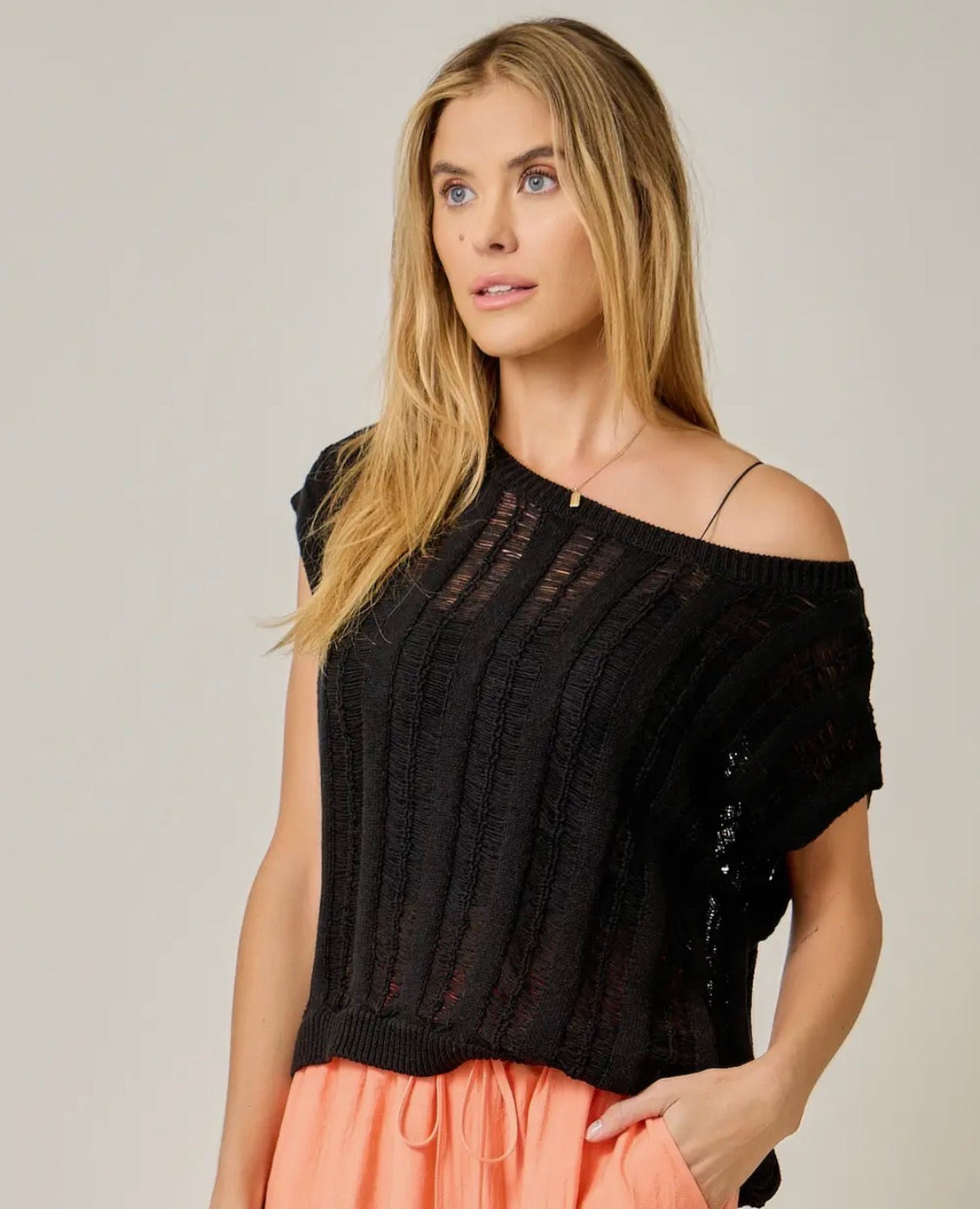 Ladder Knit Black Sweater