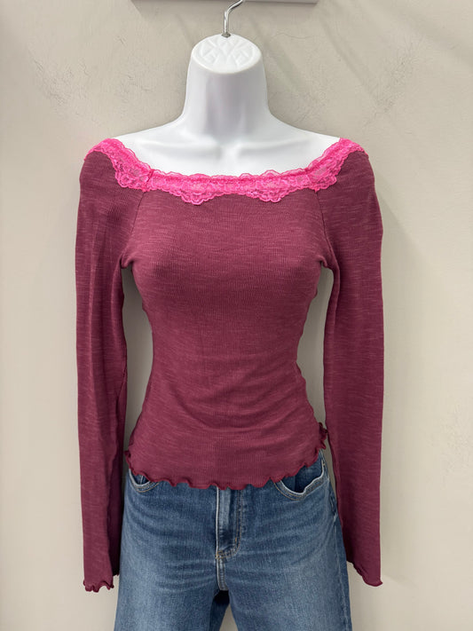 Free People Oh My Darling Long Sleeve Plum