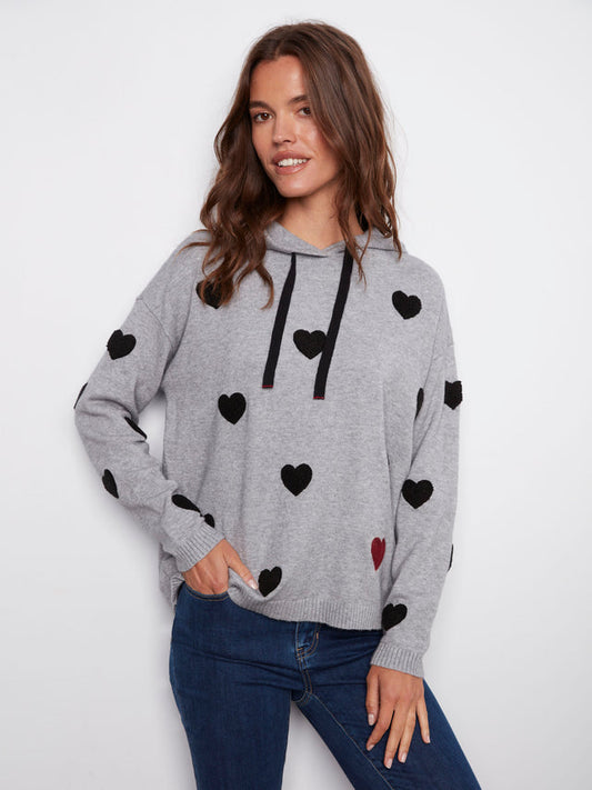 Embroidered Hearts Hoodie Sweater