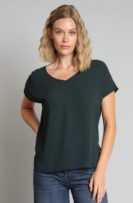 Hybrid V-Neck Top In Forest