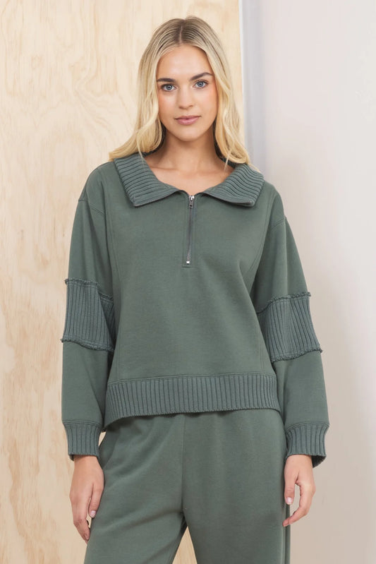 Vintage Havana Olive Fleece Quarter Zip