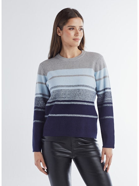 Blue Striped Crew Neck Sweater