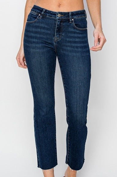 Mid Rise Raw Edge Straight Jean