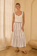 Stripe Tiered Midi Skirt