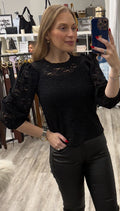 Black Lace Puff Sleeve