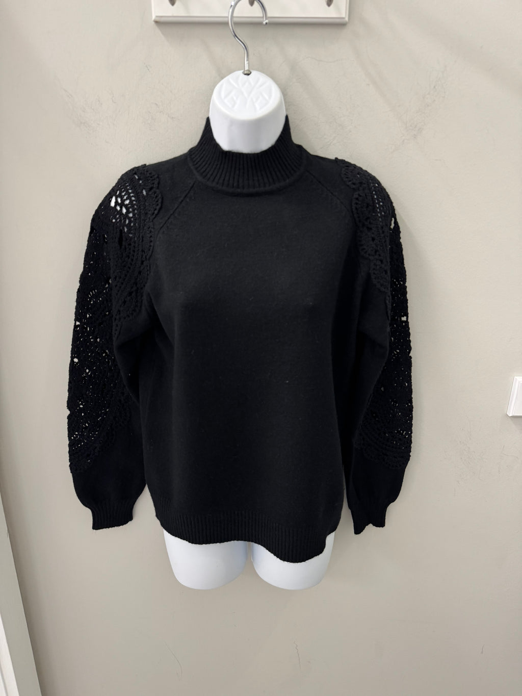 Black Crochet Sleeve Sweater