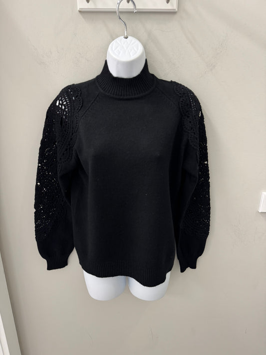 Black Crochet Sleeve Sweater